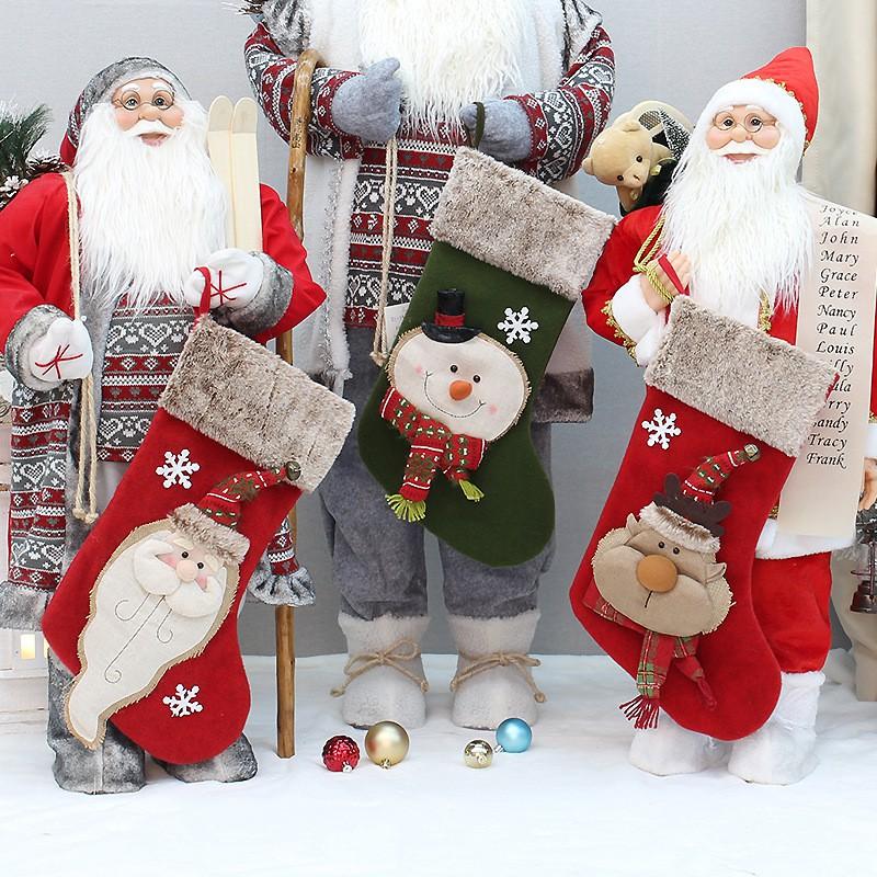 Christmas Stocking Large Plush Gift Sock Candy Bag Hanging Decoration Xmas Eve Party Home Decor
