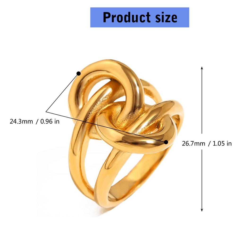 Trendy Double Layered Knot Rings In 18K Gold Plated Sturdy Stainless Steel Materials for Elegant Women Casual Wear