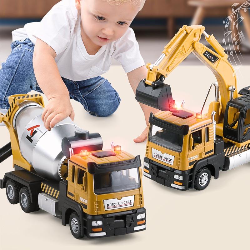 RUM1:50 Scale Alloy Engineering Vehicle Model Light & Sound effect diecast car Excavator Mixer Toys for Boys baby toys birthday gift car toys kids