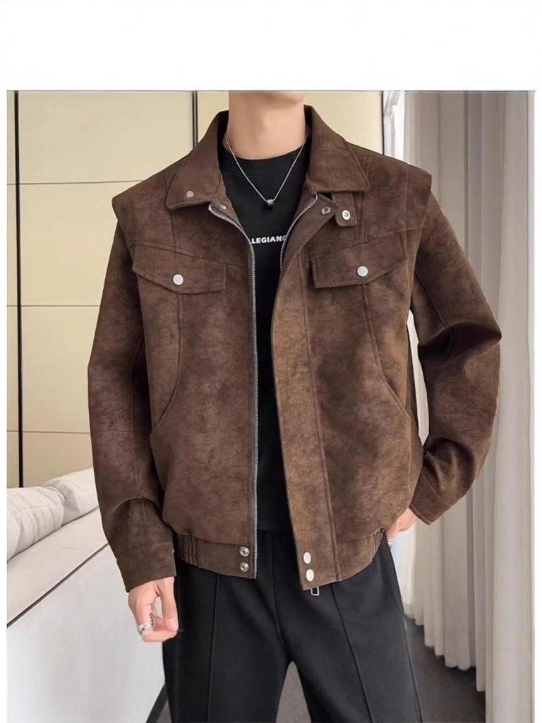 Męska Kurtka Retro Amerykańska ze Skóry PU - Luksusowy Styl Cool Hultaja, Casual Wiosna/Jesień, Luźna i Wszechstronna
