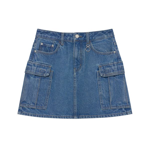 Covernat Mid Waist Zipper Short Denim Skirt Women skirts Blue CO2501SR70BL