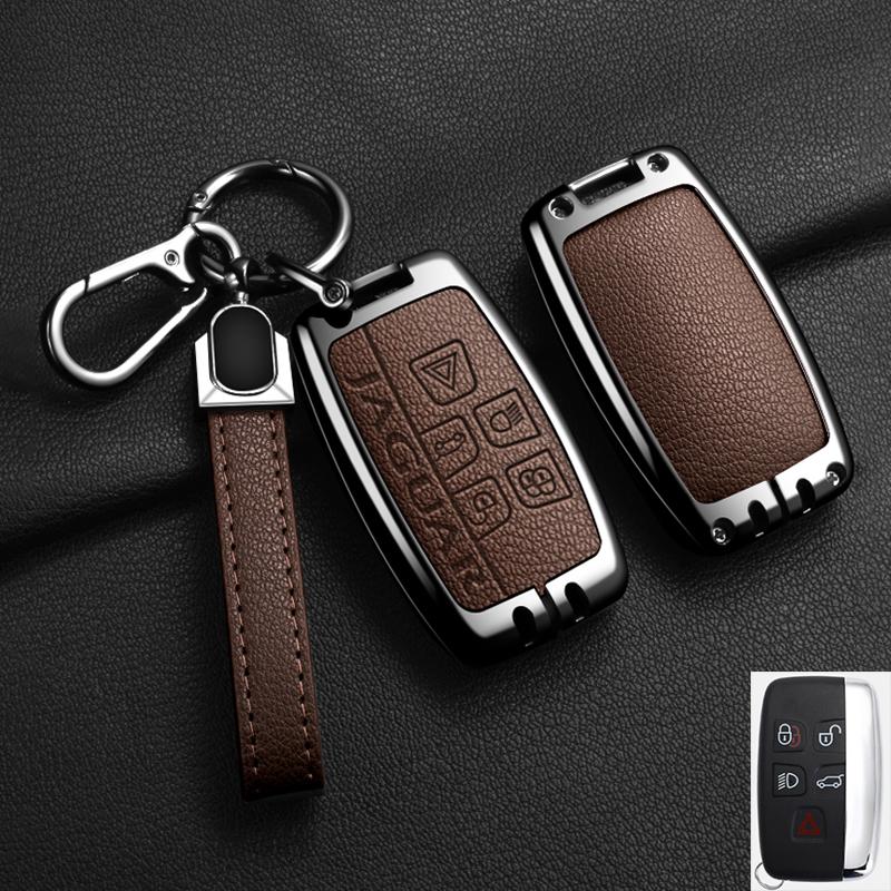 Alloy Leather Car Remote Key Case Cover For Jaguar XF XJ XE S-Type F-Type X-Type F-Pace I-Pace E-Pace Android XFR XKR Keychain