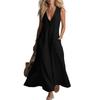 Sleeveless V Neck Button Down Long Dress with Pockets Casual Loose Fit Summer Maxi Dress for Women