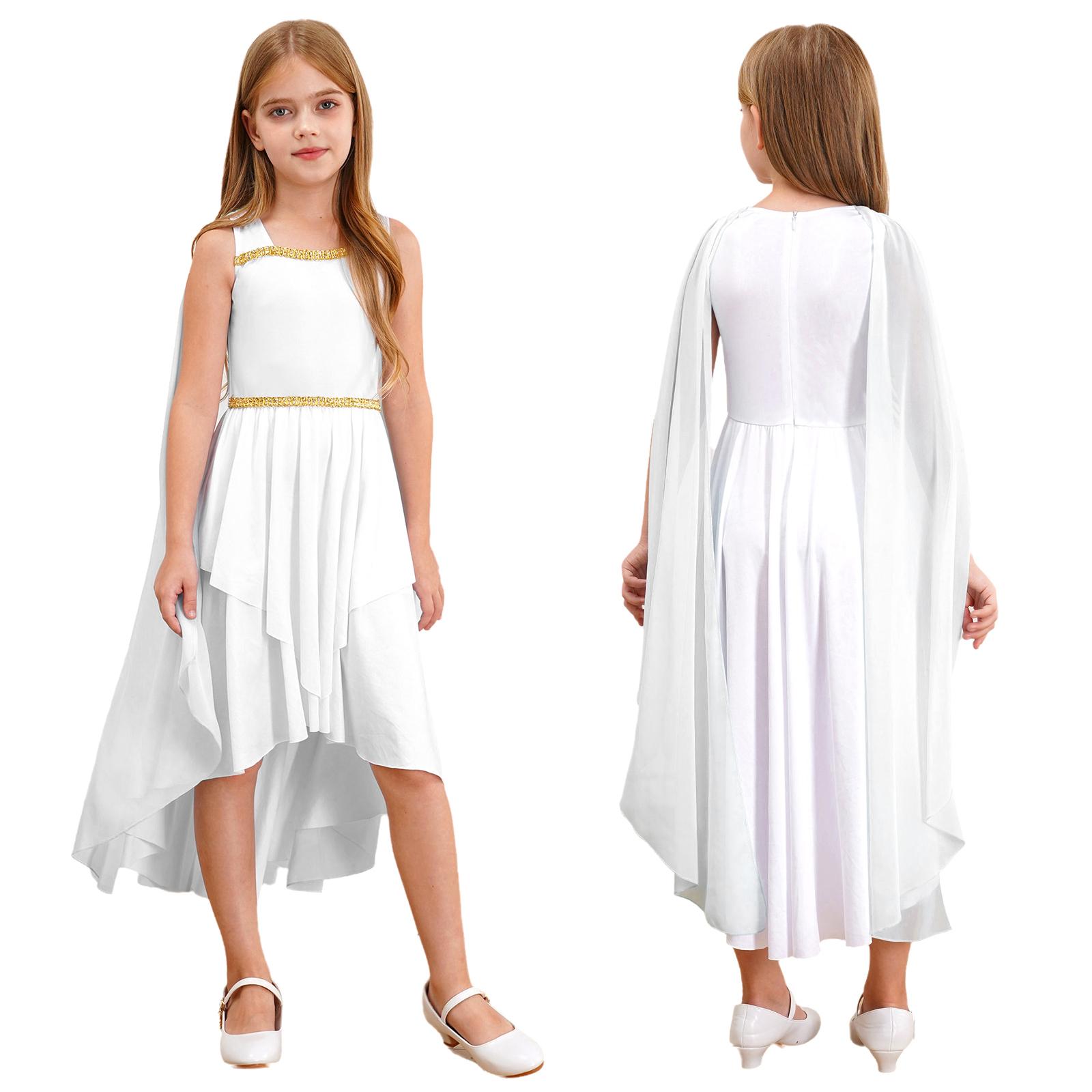 

Дівчачий костюм давньогрецької тоги без рукавів, плаття, шаль, печворк, пишна сукня, римський, єгипетський, принцеси, на Гелловінську вечірку 9-10 Years білий