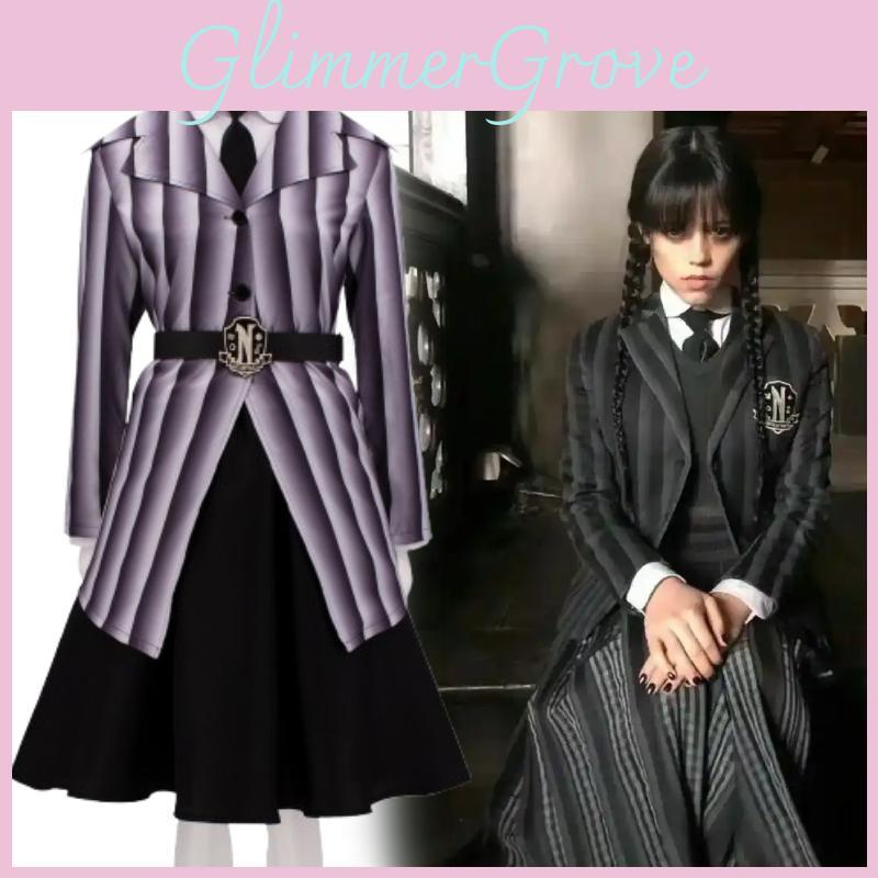Addams Cosplay Costume School Uniform Dress Halloween Party Gifts