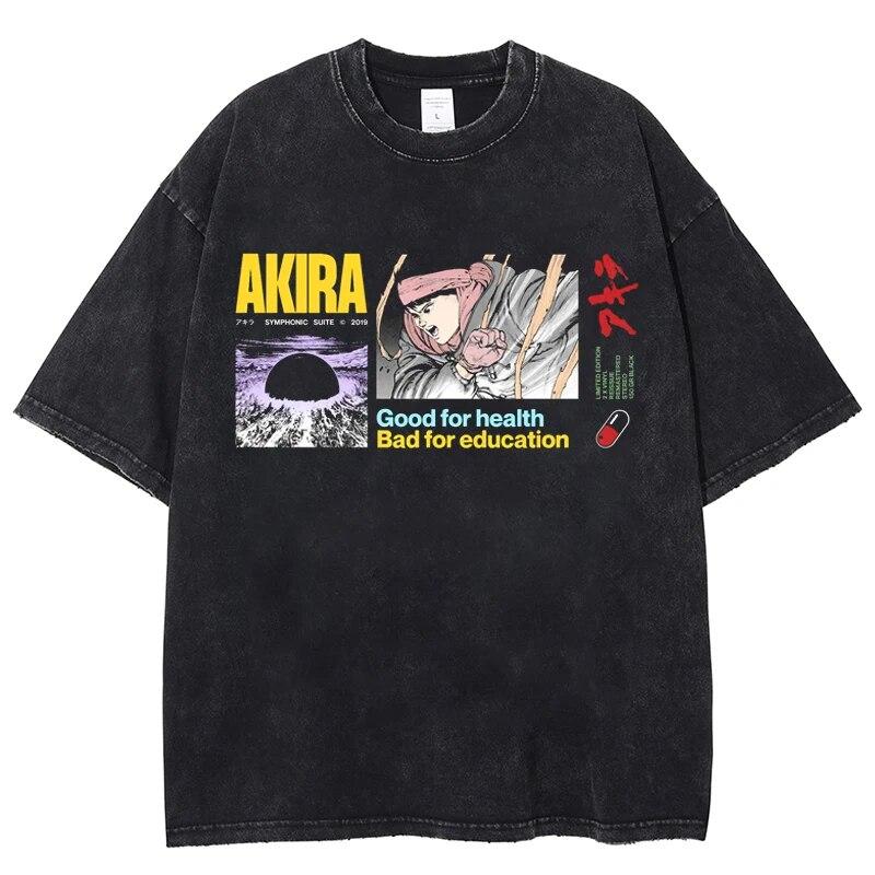 

Anime Akira Graphic Print Harajuku Washed T-shirts 90s Vintage Manga T-shirt Mens Fashion Oversized Cotton Tops Streetwear