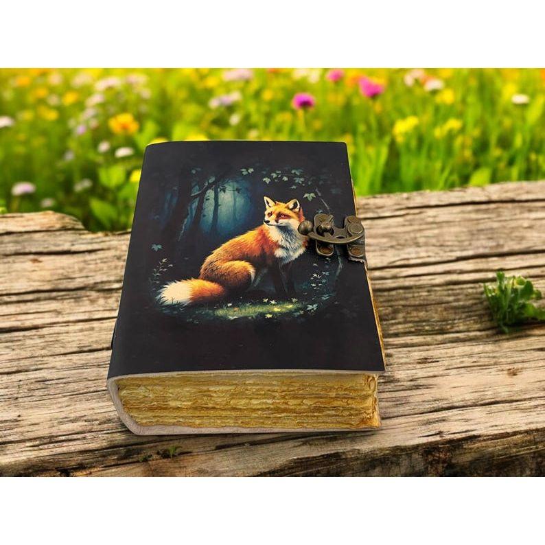 

Grimoire Fox Leather Journal for Women Notebook Blank Spell book of shadows Fat journal - Vintage paper Handmade Journal 7 x 5 in - 100 Sheet`
