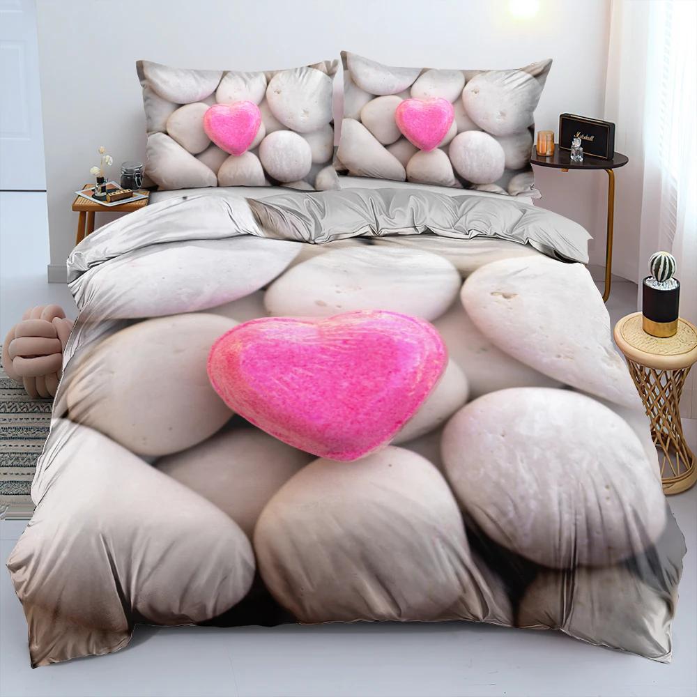 Stone Pattern Bedding Set King Queen Size 3D Bricks Wall Print Duvet Cover 2/3pcs Home Textile Zen Stone Polyester Quilt Cover