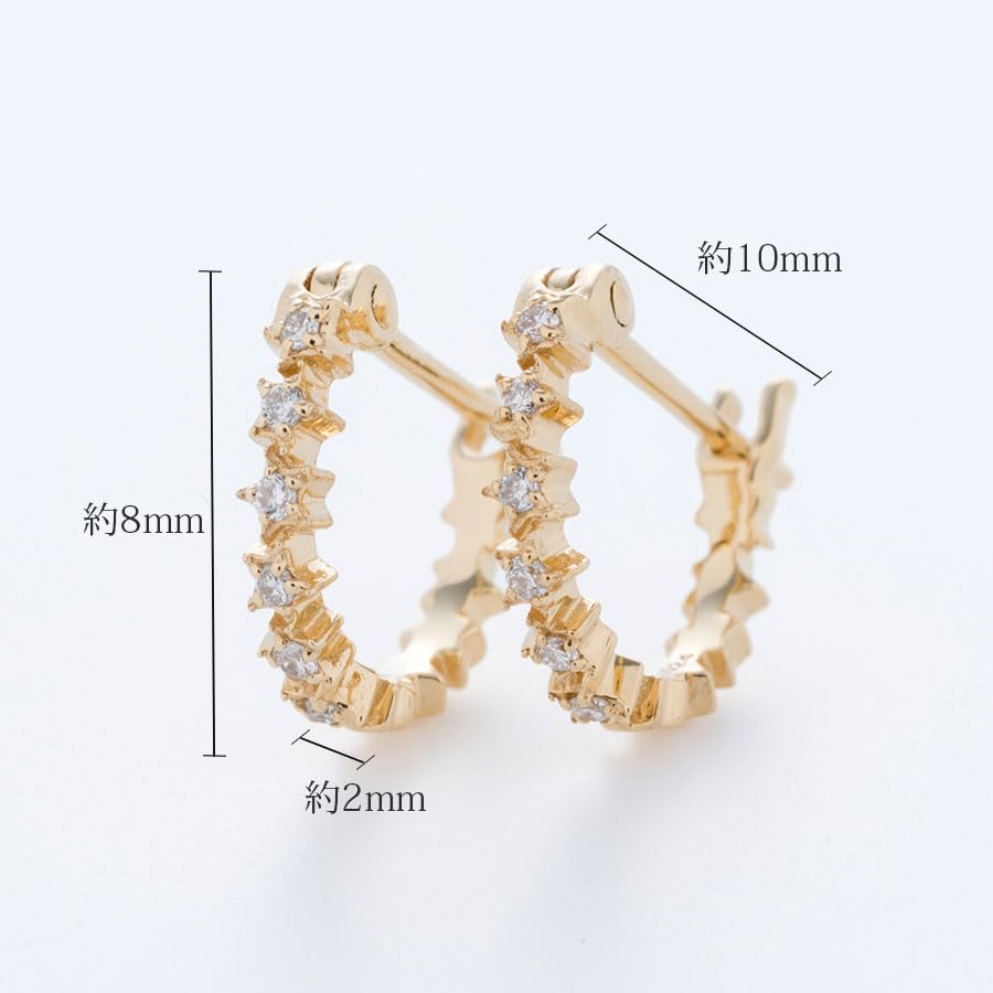 Sowi Stardust Hoop Earrings Gold K18 18K Gold Accessories Delicate Jewelry Gift Present (Yellow / Diamond) (April Birthstone/Star) 302E0084-1