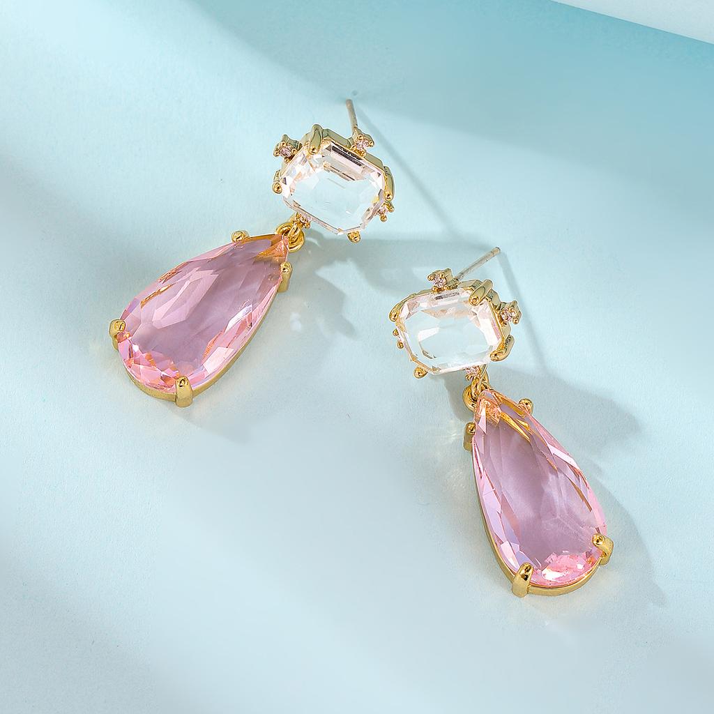 Orecchini Pendenti alla Moda a Forma di Goccia Rosa Grande per Donna Giallo Brillante Fresco Cristallo Premium Accessori da Matrimonio e Festa Femminili Ingrosso