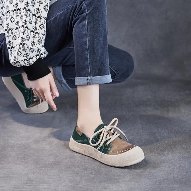 Johnature Dámské boty z pravé kůže, mix barev, kulatá špička, šněrovací, s měkkou podrážkou, ploché boty