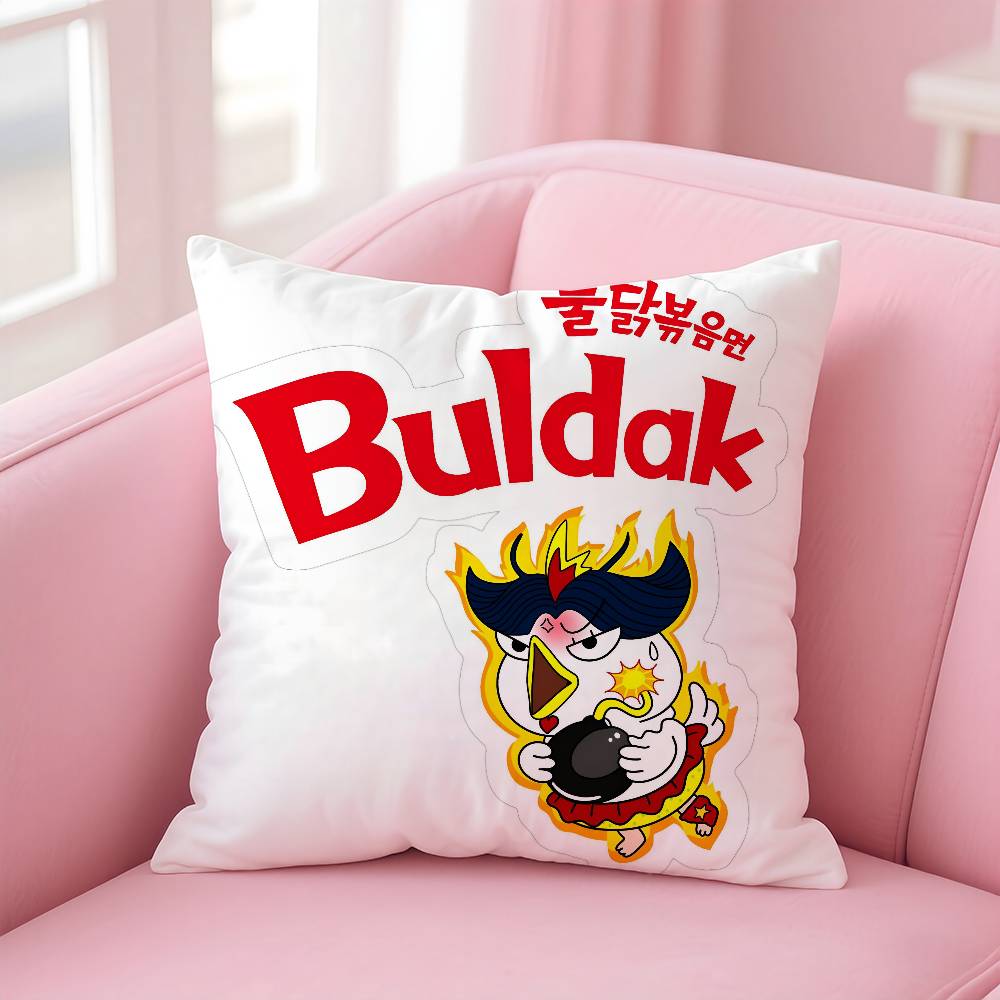 Kwaii Anime B-Buldak Ramesn Pillow Case Anti-Dustmite Pillowcase Invisible Zipper Silky Short Plush Sofa Cushion Cover