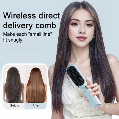 Cordless Hair Straightener Brush 4 Temperature Modes Adjustable LED Display Fast Heating Portable Travel Electric Hot Brush Curly Hair Styling Comb