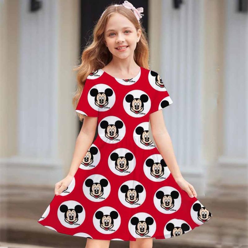 Children Clothes Girls Short Sleeve Dress Cartoon Minnie Mouse Printed Toddlers Summer Dress for Trip 110