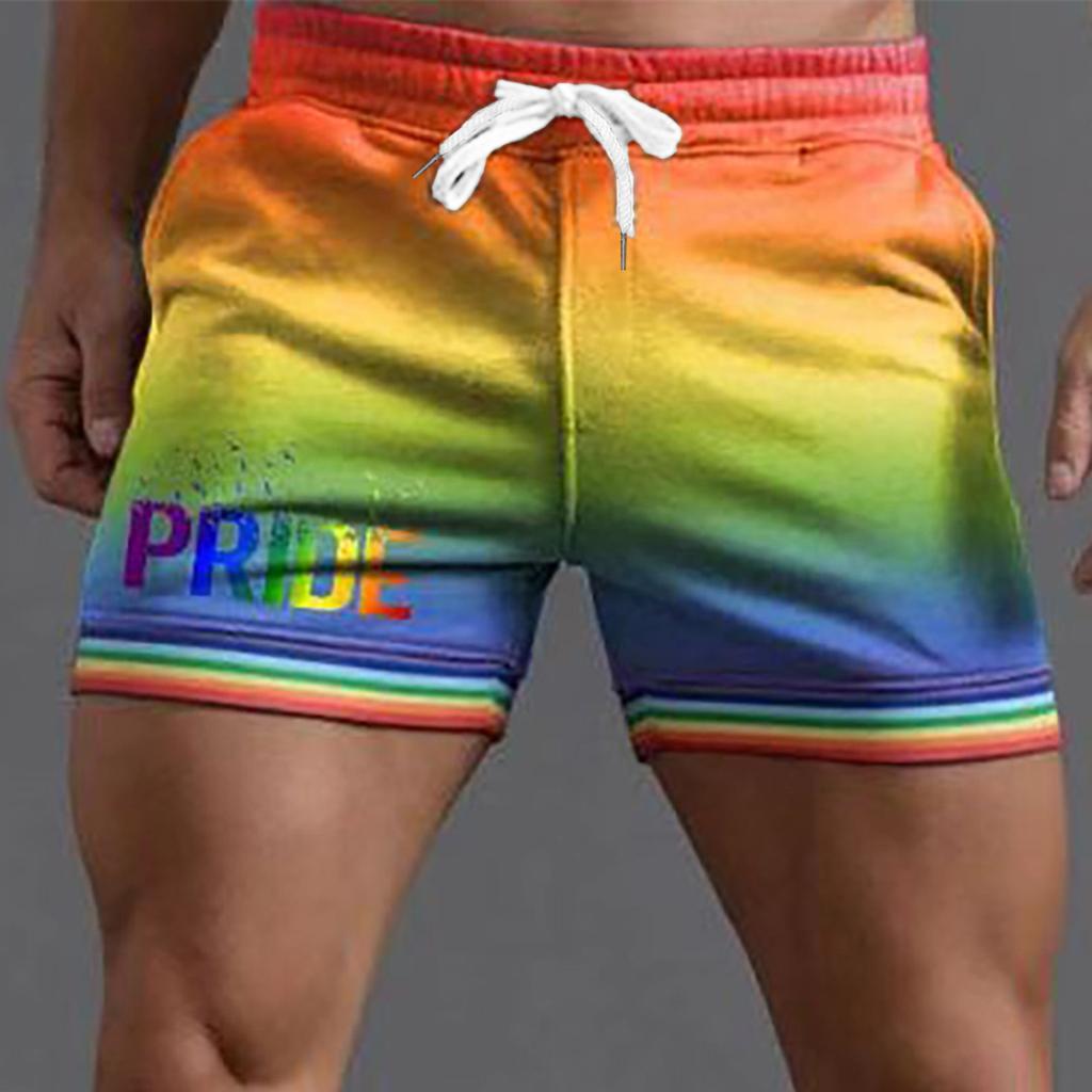 Stylish Men's Swim Shorts with Rainbow Hem, Quick-Dry Fabric, for Beach, Pool, Gym Model LZF250300, Sizes S-XXL