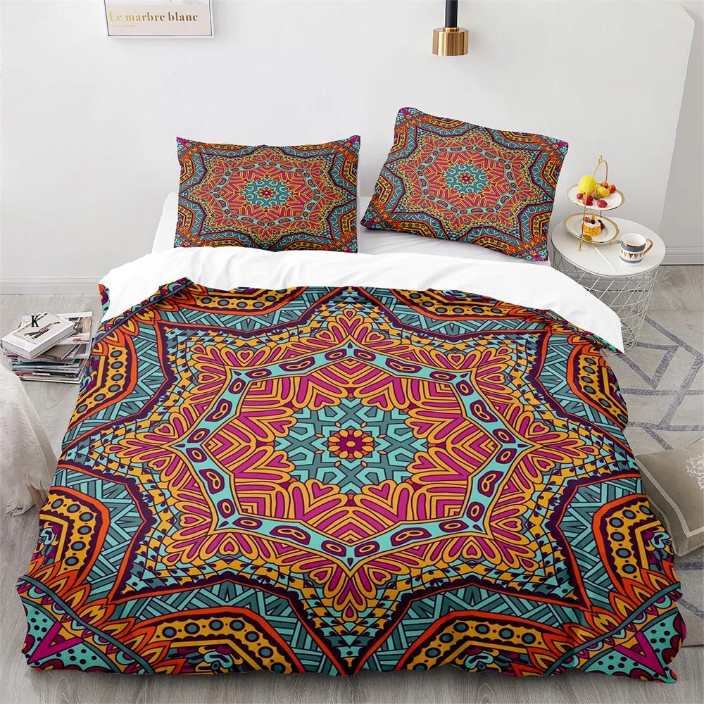 Comforter Bohemian Mandala King Queen Boho Style Lotus Bedding Set For Teens Adults Exotic Tribe 2/3Pcs Polyester