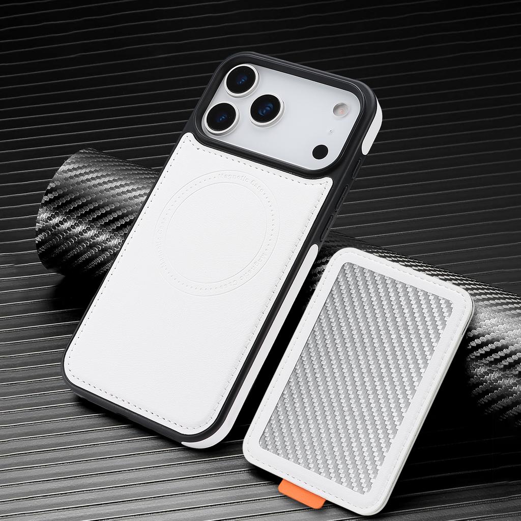 2 in 1 Detachable Carbon Fiber Magnetic Cards Solt Case For iPhone 17 Pro Max 16 Plus 15 14 13 12 Shockproof RFID Stand Cover