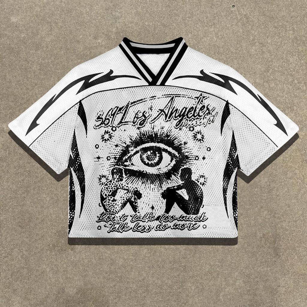 Maglietta americana Y2K, stile Harajuku, hip hop, moda, maglia da football, streetwear, vintage, casual, traspirante, con giunture, ampia, manica corta