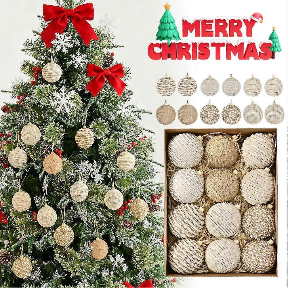 12pcs Knitting Cream Festival Balls Special Shape Xmas Decorative Hanging