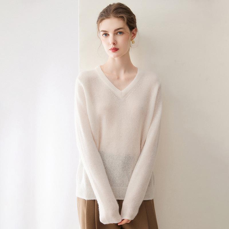 2026 Happy Kaka Women's Silk Cashmere V-Neck Sweater