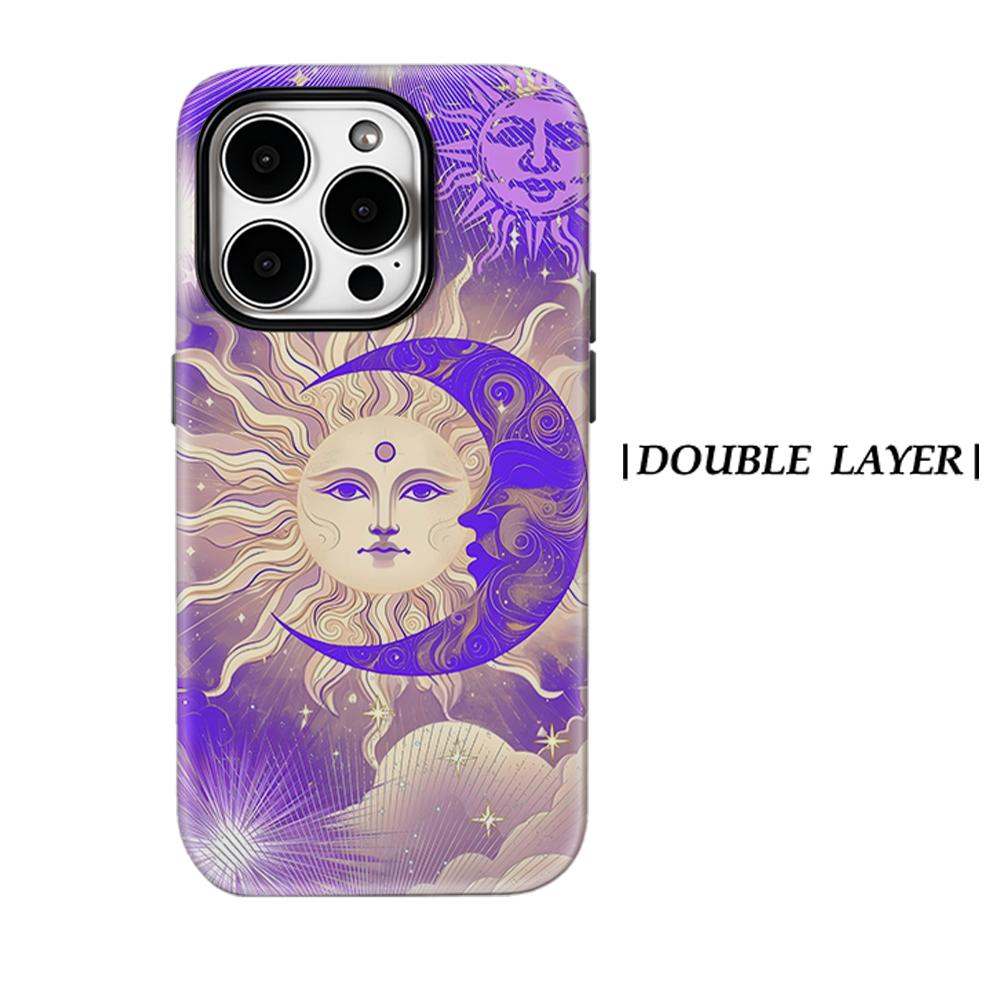 Celestial Sun Moon Art Phone Case for IPhone 17AIR 16E 16 15 14 13 12 11 17 Pro Max Plus Double-layer Back Cover