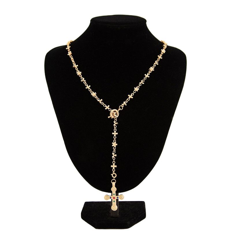 American Baroque Gold Cross Necklace Pearl Multi-Layer Twin Fashion Retro Fancy Sexy Sweater Chain