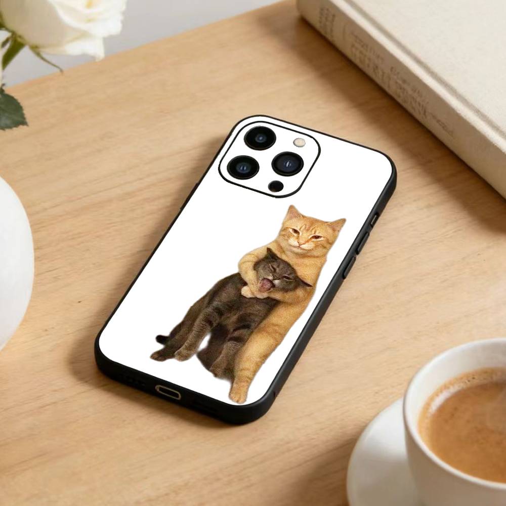 Big-eyed Goofy CAT Silly Phone Case For iPhone17,16,15,14,13,12 Plus,Max Soft Silicone Black Cover