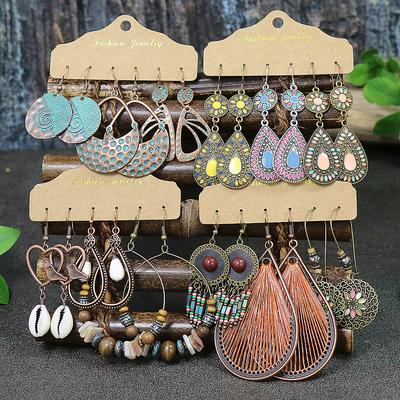 Set Orecchini Stile Boho Orecchini Colorati Grandi a Forma di Goccia d'Acqua Piccoli Decorati con Conchiglie Marine Moda Esagerata Accessori da Donna