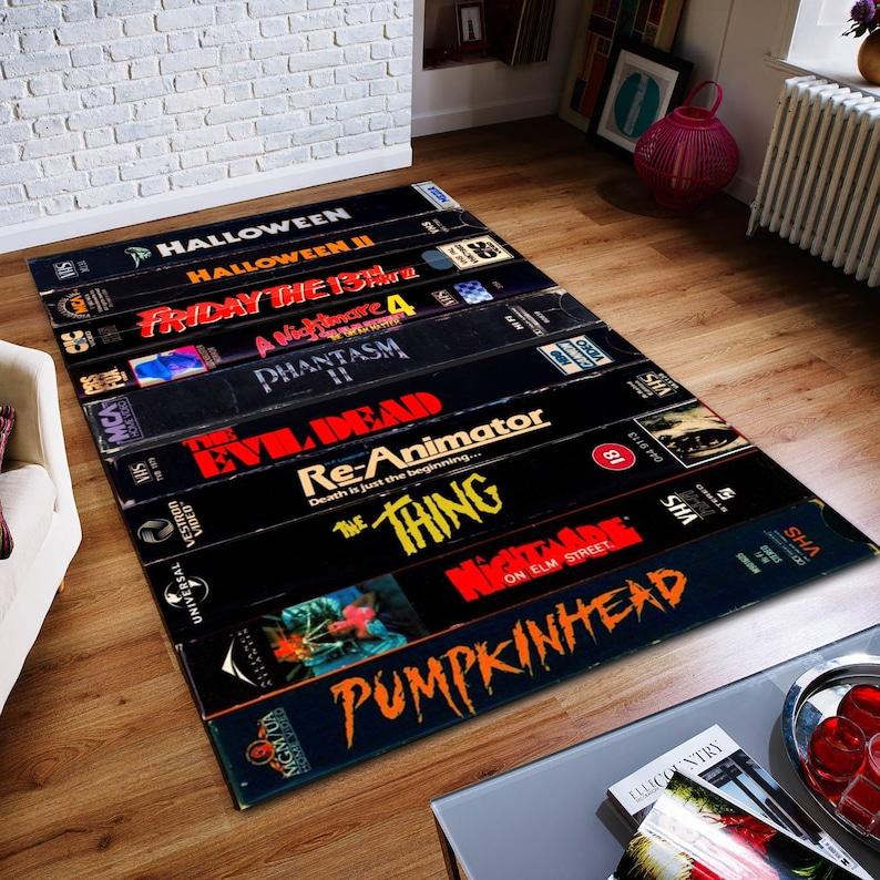

Classic Horror Movie VHS Tape Carpet Mat Rug Evil Dead Pattern Home Decoration Floor Rugs for Living Room Bedroom Media Room 40X60cm