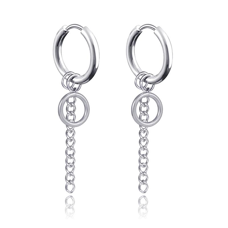 New Punk Stainless Steel Chain Hoop Earrings For Women Men Trendy Goth Pop Hip Hop Pendants Ear Jewelry Accessories Earring