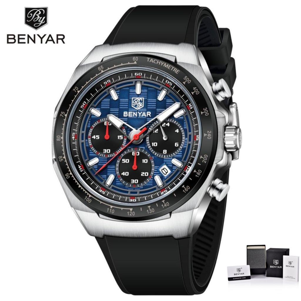 BENYAR Men's Sports Military Quartz Watch Silicone Strap Fashion Business Chronograph Waterproof Wristwatch Relogio Masculino