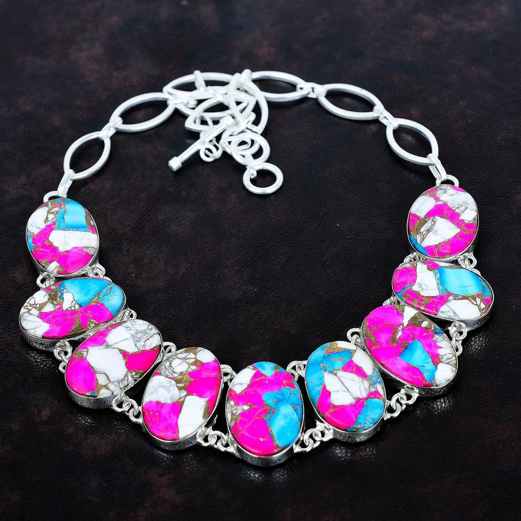 Cotton candy turquoise necklace 925 sterling silver necklace adjustable chain necklace gemstone jewelry anniversary gifts handmade necklace