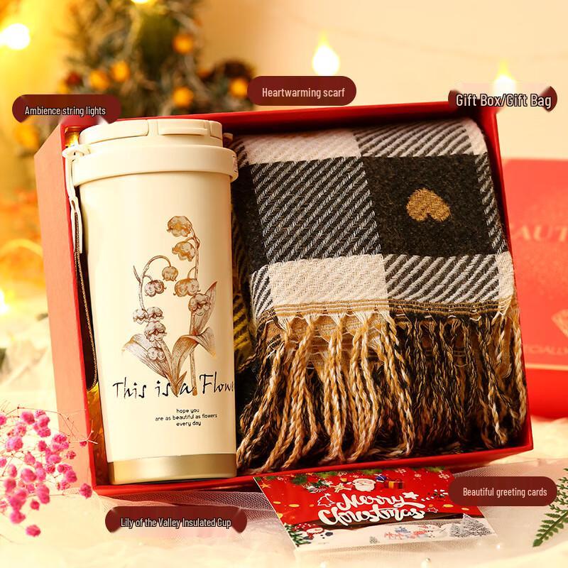 Christmas Gift Set: Thermal Mug & Plaid Scarf Set-38