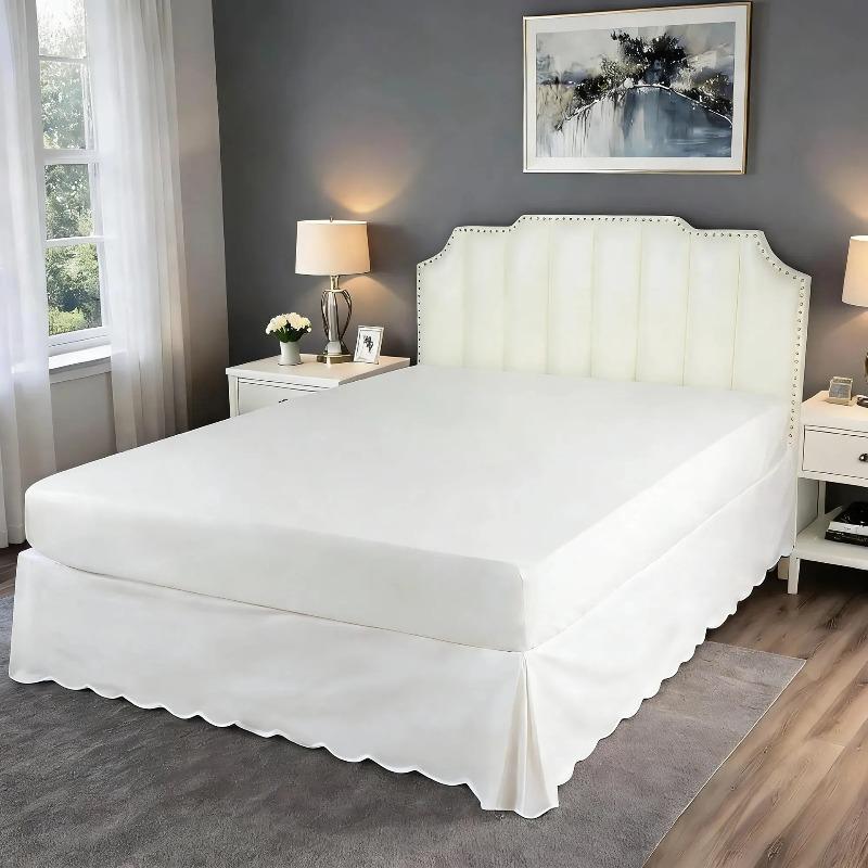 

White Wave Bed Skirt King Size 16 Inch Drop Bed Skirts Pleated Luxury Dust Ruffles for Twin Full Queen Cal King Base Bed 90x190x36cm