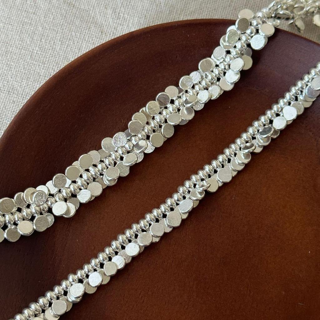 Handmade Thai Silver Round Disc Bow Knot Spacer Beads for DIY Bracelet Accessories