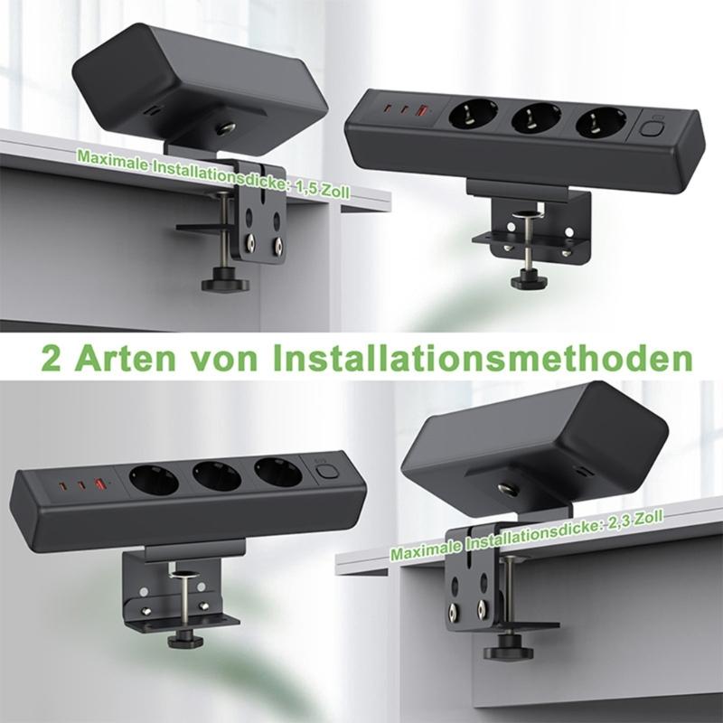Clamp Mount Power Strips 3AC Outlets 3USB Port PD18W/65W Fast Charging Hubs 1.8Meter Cable for Home Office Desk
