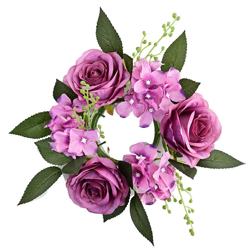1PC Candle Wreath Plastic Wreath Holiday Tabletop Home Decor Silk Flower Mini Wreath Festive Dining Table Decoration