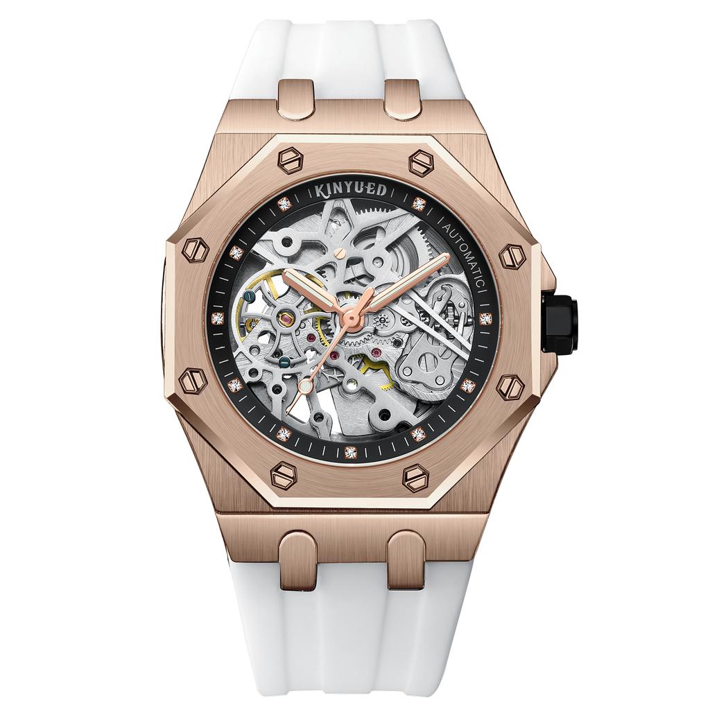 KINYUED Fabrik Mechanische Uhren Überlegenes Kautschukarmband Wasserdicht Leuchtend Lässig Mode Armbanduhr Herrenuhr