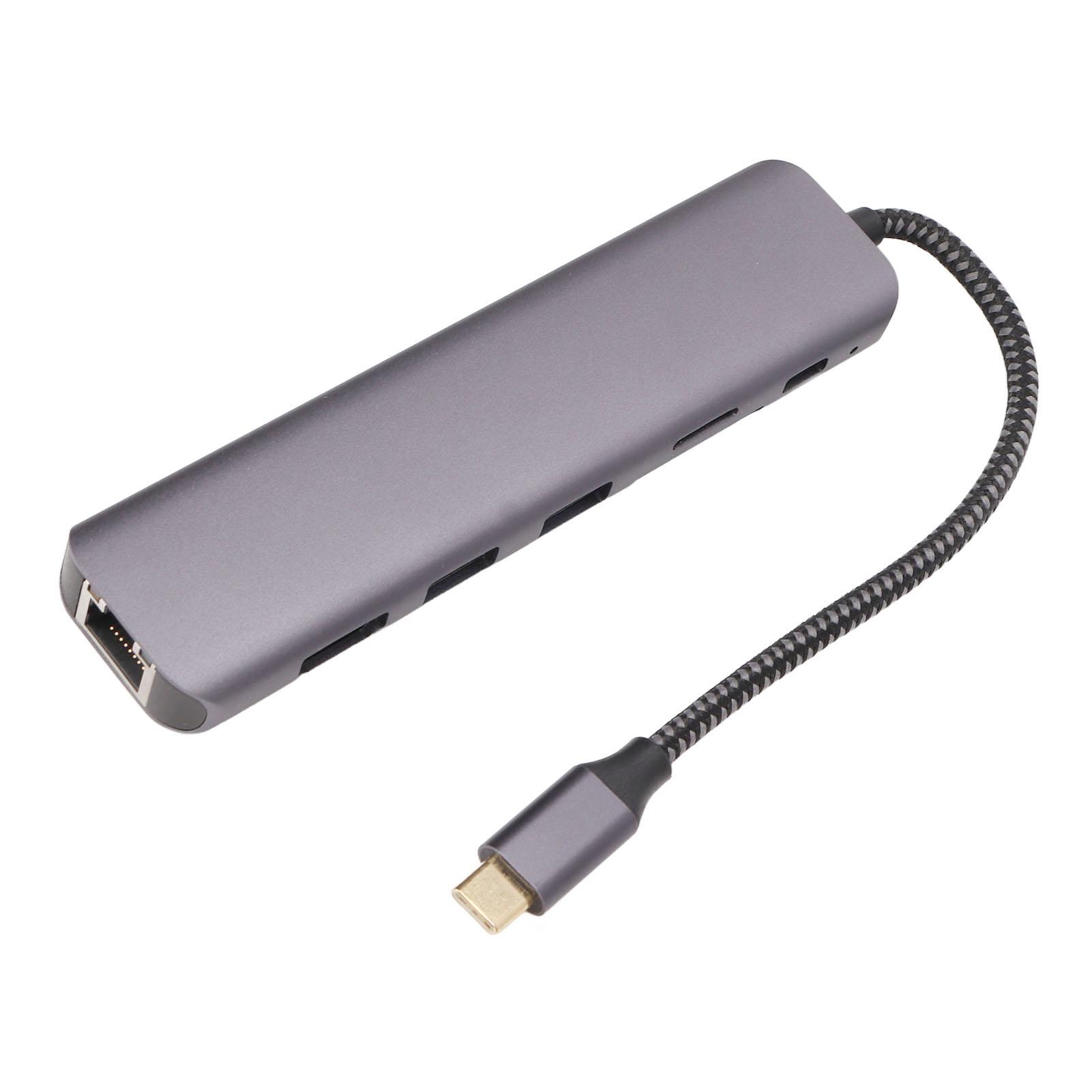 

USB C Hub 7 in 1 4K 1Gbps Ethernet 100W PD 2 USB3.0 Port USB to High Definition Multimedia