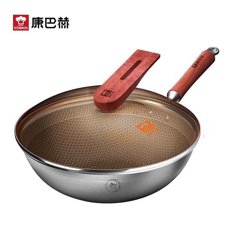 KANGBAHE 32cm Honeycomb Non-stick Stainless Steel Wok