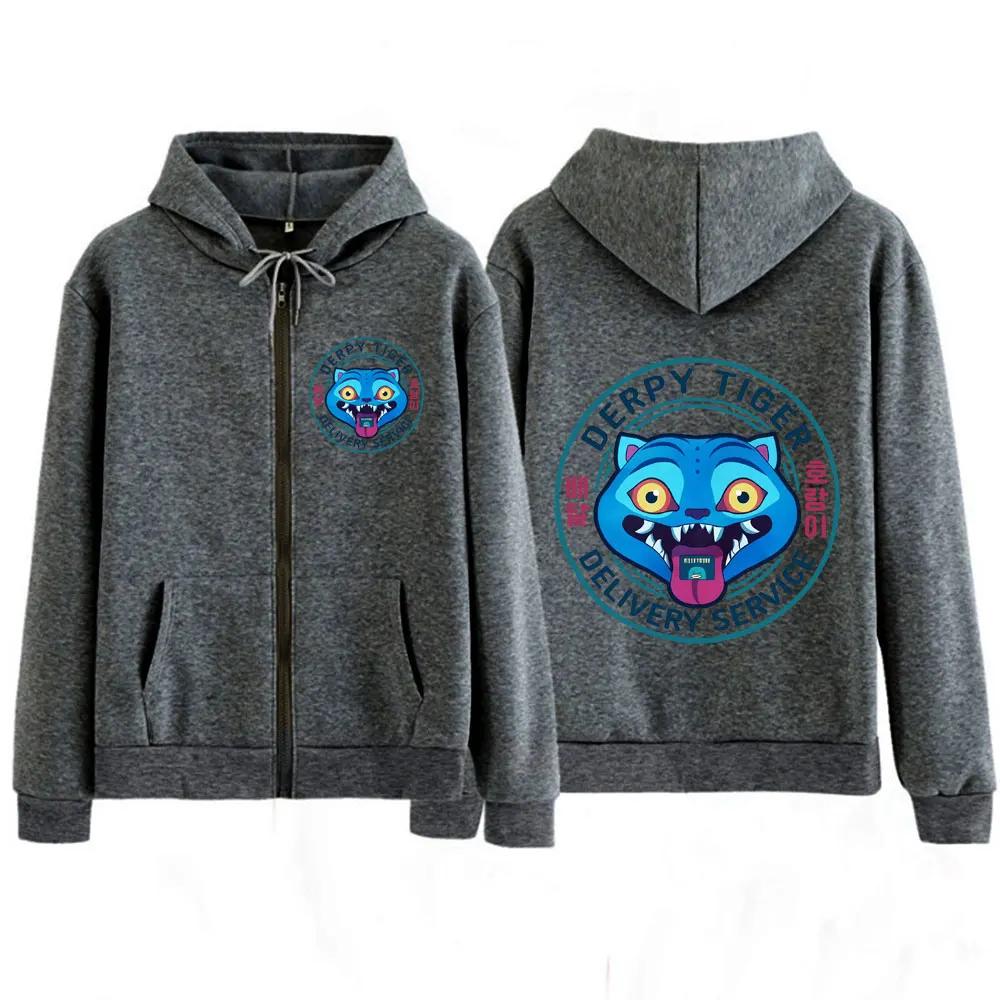 KPop Demon Hunters Huntrix Μπλε Τίγρης Derpy Γραφικό Μπλούζες με Φερμουάρ με Εκτύπωση Ανδρικές Γυναικείες Μόδα Φούτερ Μπουφάν Παλτό Harajuku