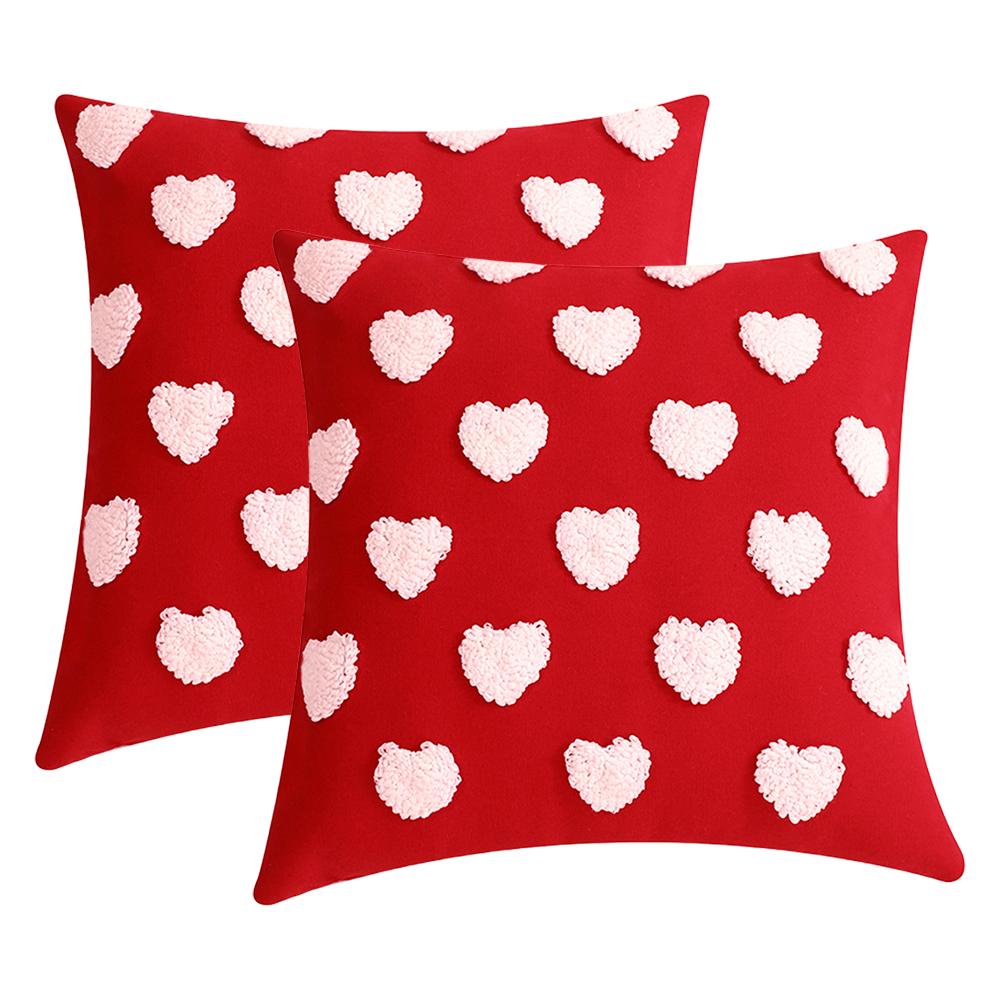 2Pcs Plush Heart Pillow Cover Love Throw Pillow Case 18x18 Inch Faux Fur Pillowcase Soft Throw Pillow Cover for Sofa Couch
