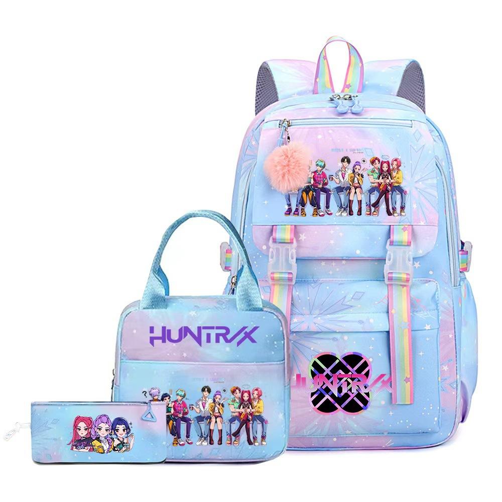 3 Piece School Backpack Set for Students Large Capacity Oxford Cloth Schoolbag with Shoulder Strap and Pencil Case