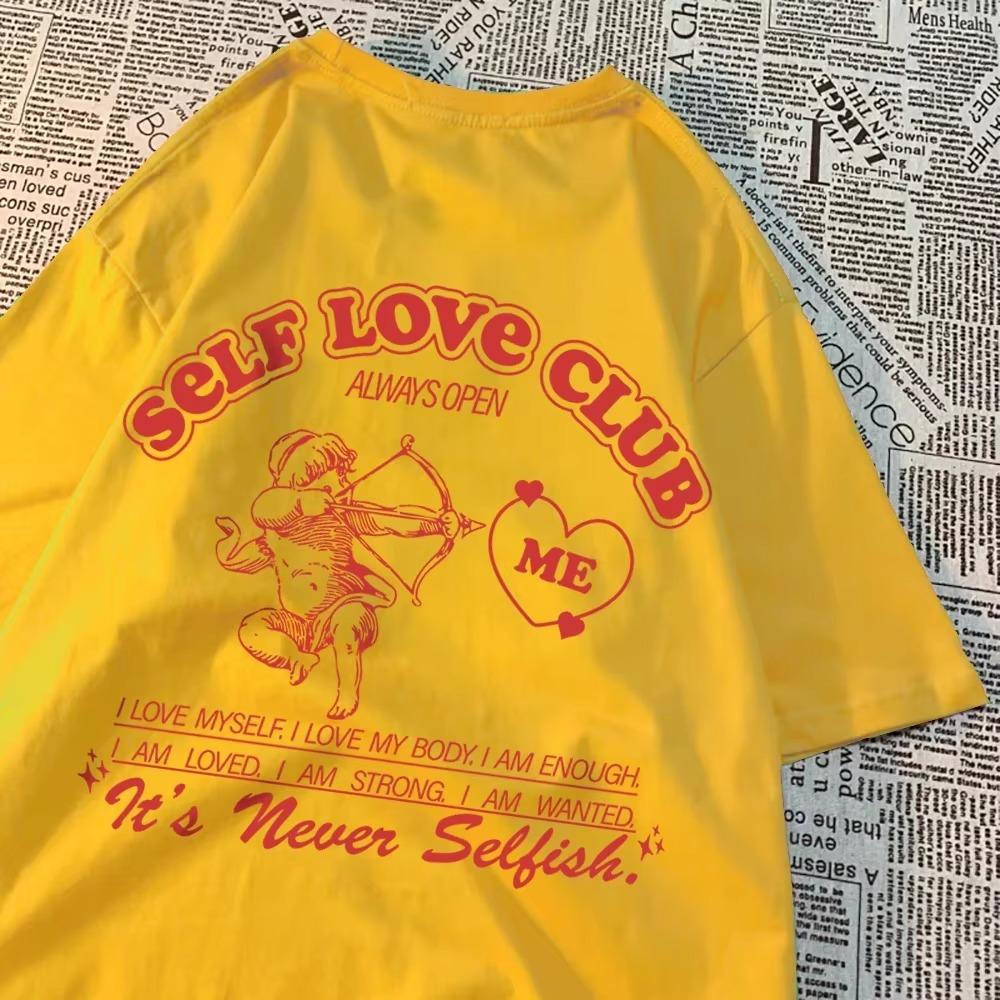 Self Love Club Always Open Me T Shirts Man Hip Hop Summer New T Shirt Vintage O-Neck Streetwear Personality Summer Clothing Men