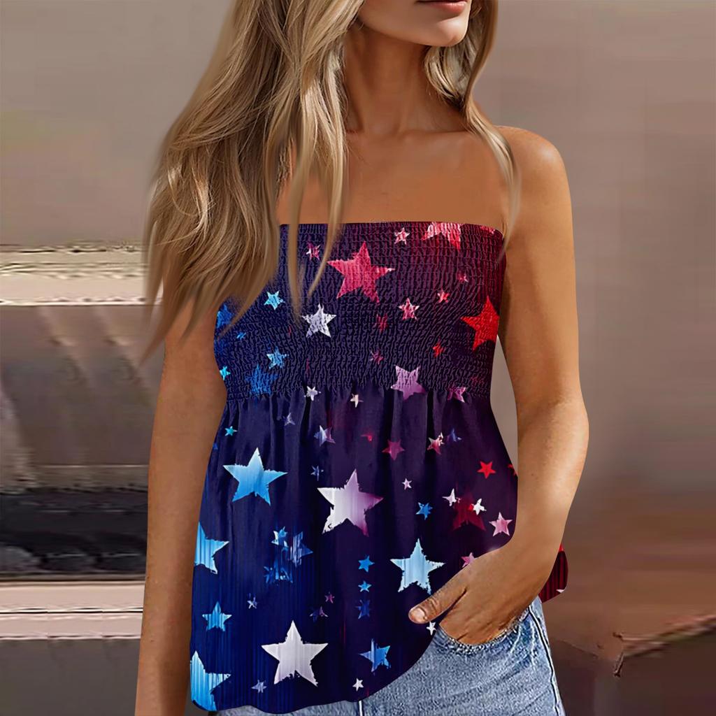Women's Fashionable Sexy Backless Elastic Independence Day Print Bandeau Top
