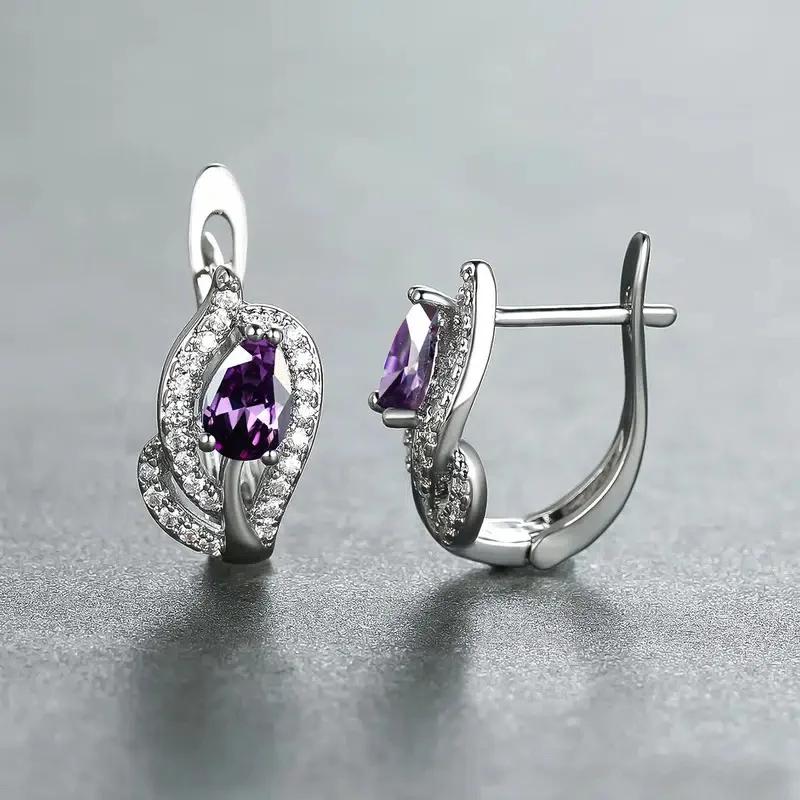 New Luxury Trendy Blue Cubic Zirconia Hoop Earrings Wedding Party Elegant Accessories For Women Anniversary Gift Jewelry