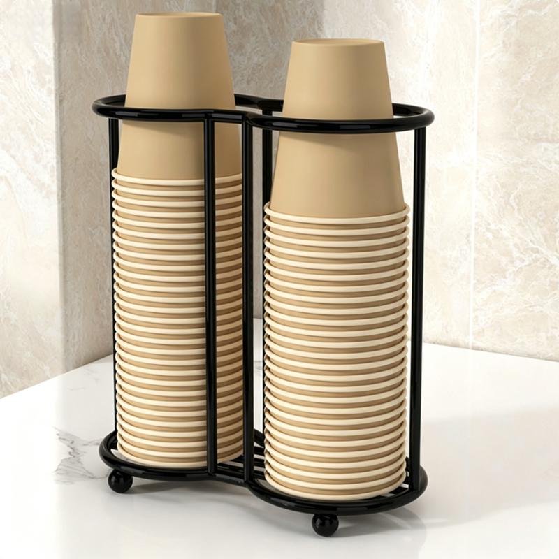 Portabicchieri di Carta Usa e Getta a Doppia Fessura, Dispenser Metallico per Tazze da Caffè, Scaffale Organizer per Bicchieri da Banco per Casa e Ufficio