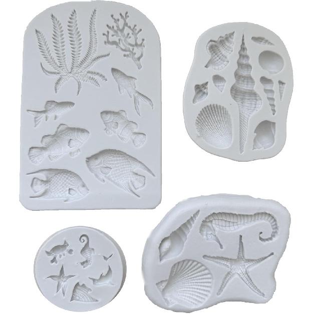 3 PCS Marine Theme Cake Fondant Silicone Mold Seashell Conch Starfish Coral Baking Molds for DIY Cake Decoration Chocolate Candy Polymer Clay