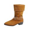 Women's High Boots Suede Retro Two-wear Medium Tube Pointed Boots Women's New Autumn Thick Heel Medium Heel Pleated Cowboy Boots