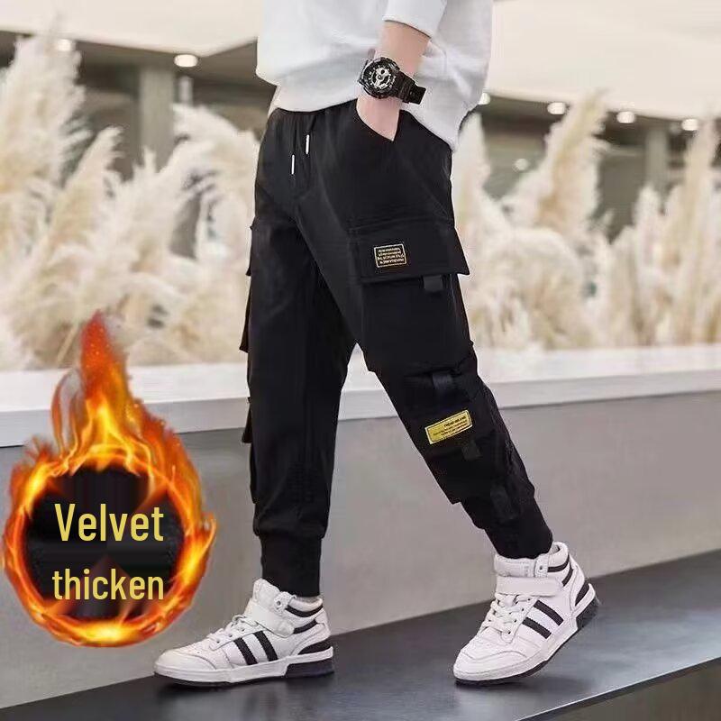 

Big Boy 2025 Trendy Spring/Autumn Loose Fleece Sweatpants for Kids 160 cm чорний